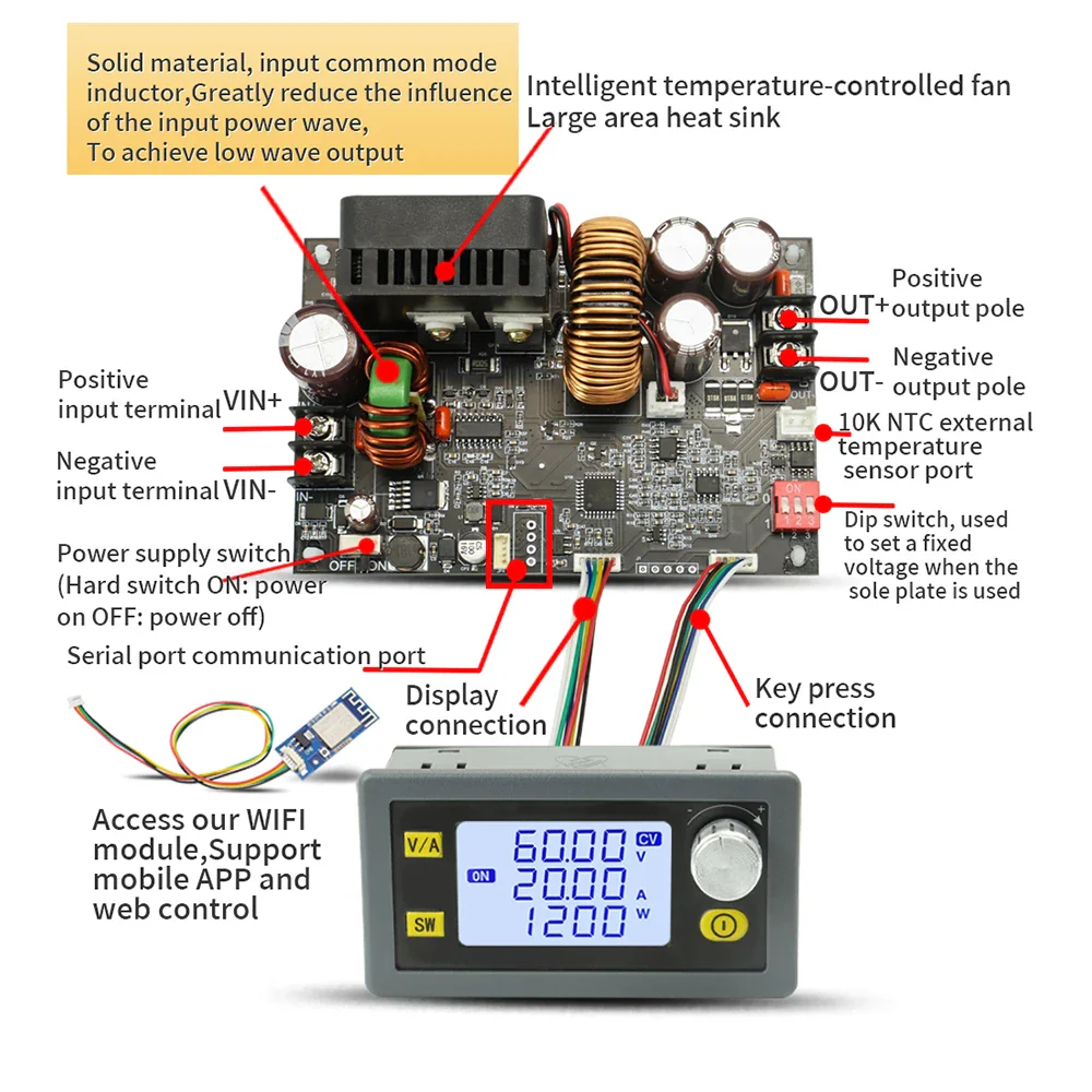 0~60V CNC Adjustable DC Stabilized Voltage Power Supply Constant Voltage and Constant Current 15A/20A 900/1200W Step-Down Module - Image 5