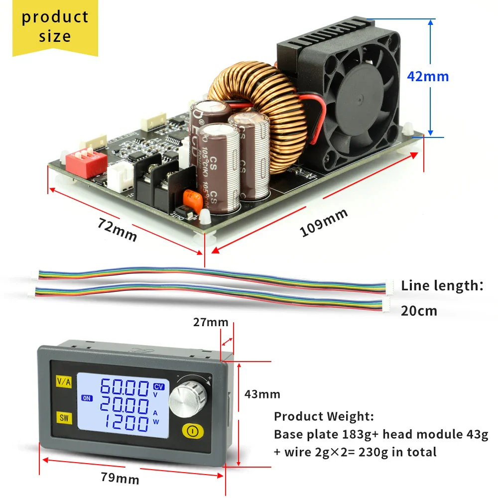 0~60V CNC Adjustable DC Stabilized Voltage Power Supply Constant Voltage and Constant Current 15A/20A 900/1200W Step-Down Module - Image 6
