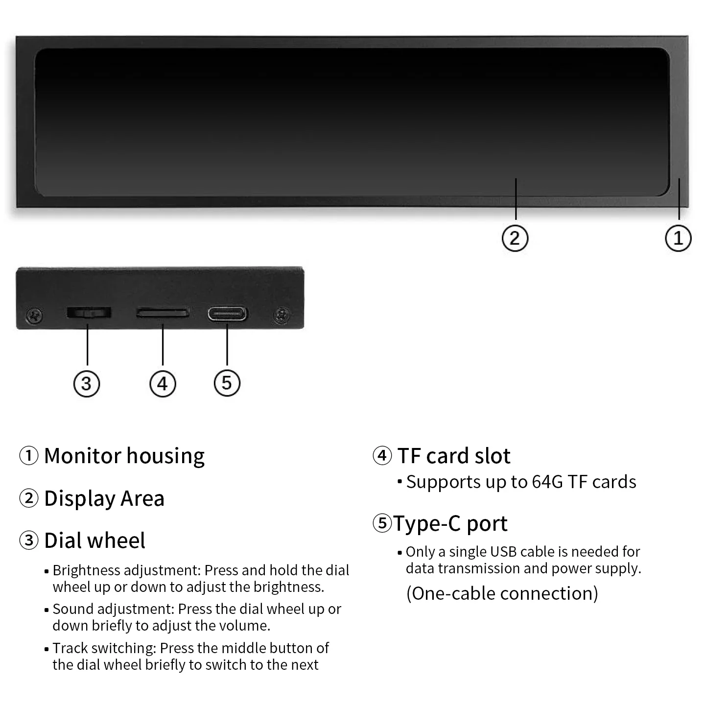 11.26 Inch USB Type-C Secondary Screen IPS 1920x440 Display Video Player Electronic Photo Album 170 ° Wide View Monitor for PC - Image 6