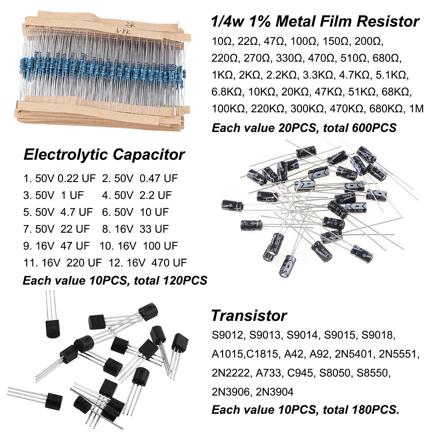 1500Pcs Electronic Components Starter Kit Resistor Capacitor LED Diode Transistor Assortment Pack for DIY Arduino - Image 5
