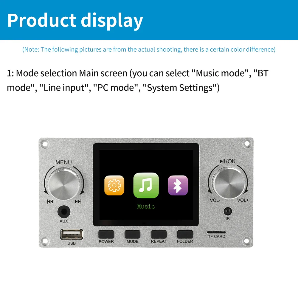 2.8-inch TFT Amplifier Bluetooth DC 4.5-5.0V 5W MP3 Decoder Board Car Audio USB TF FM Radio Module MP3 Player Color Screen - Image 4