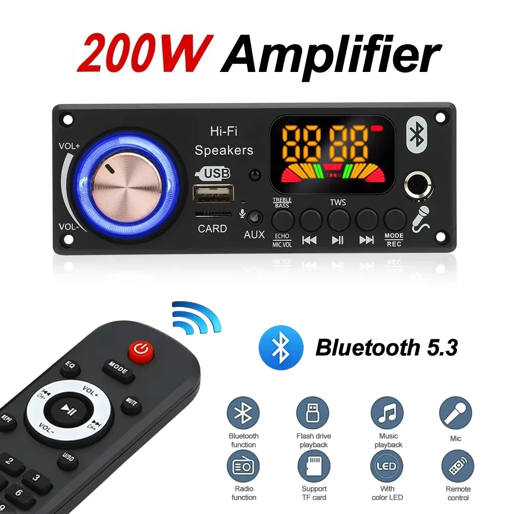 200W DIY Home Digital Amplifier MP3 Decoder Board 100W Audio Power Bluetooth 5.3 FM For Music Subwoofer Speakers Volume Control - Image 3