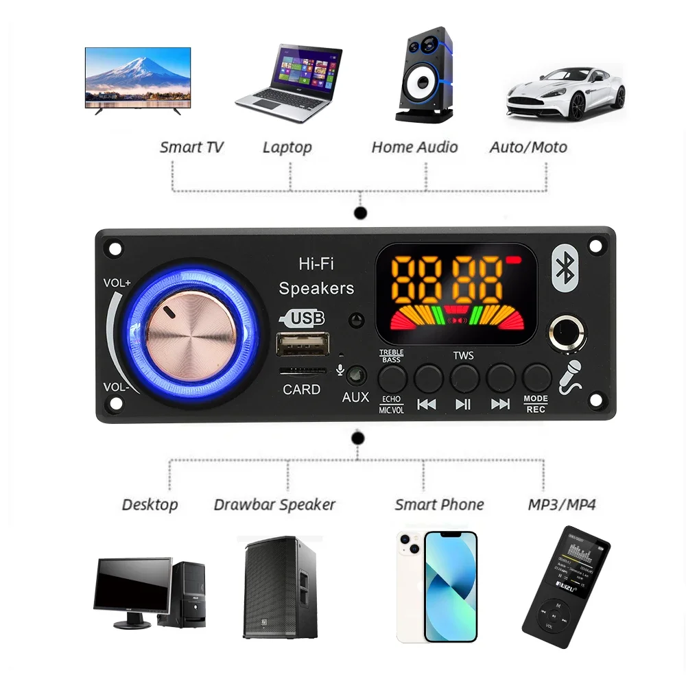 200W DIY Home Digital Amplifier MP3 Decoder Board 100W Audio Power Bluetooth 5.3 FM For Music Subwoofer Speakers Volume Control - Image 4