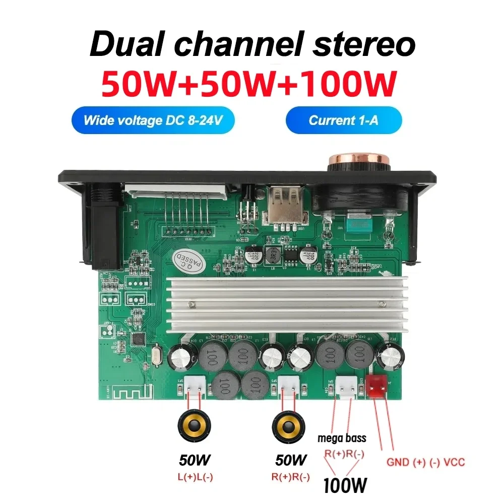 200W DIY Home Digital Amplifier MP3 Decoder Board 100W Audio Power Bluetooth 5.3 FM For Music Subwoofer Speakers Volume Control - Image 5
