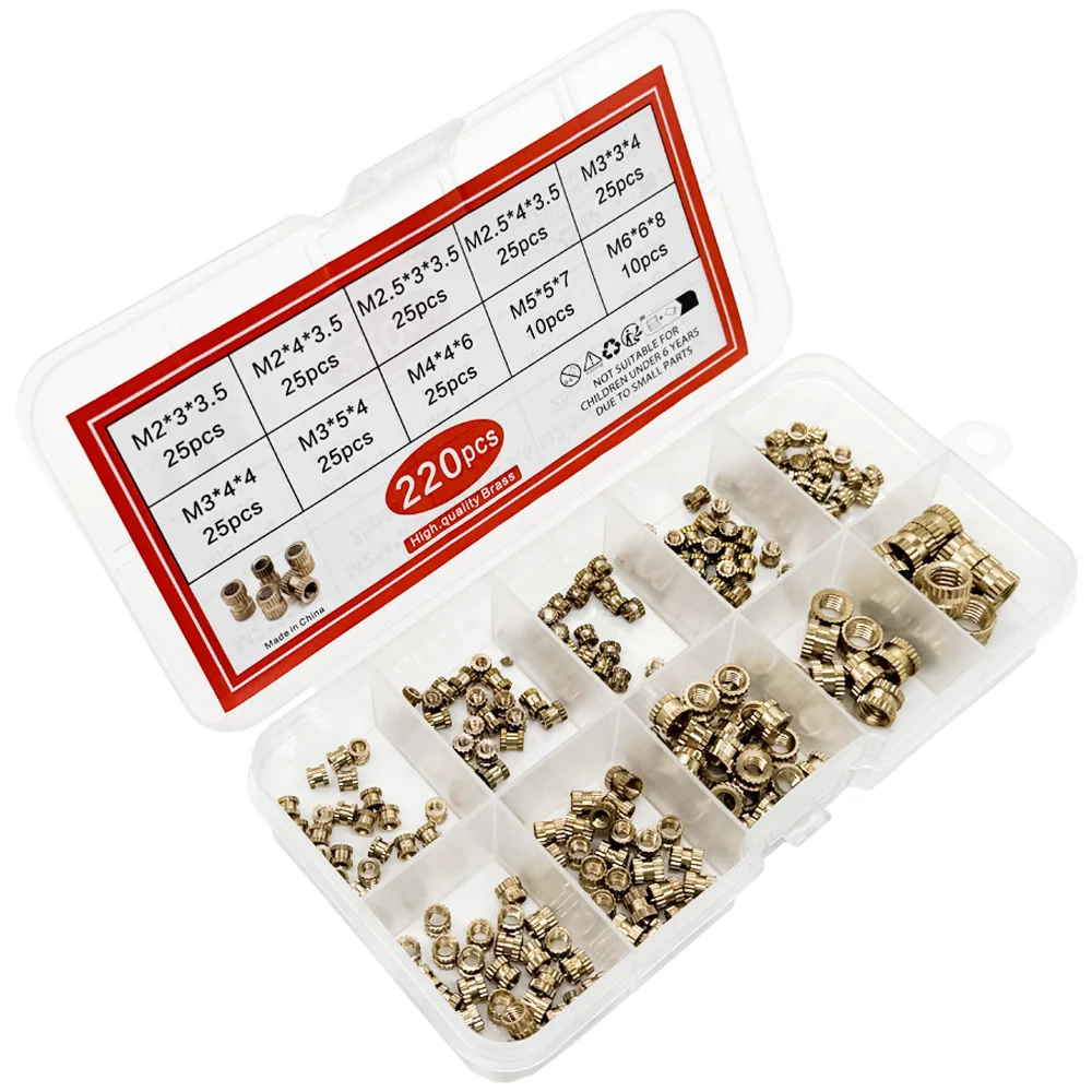 220PCS/1 SetM2 M2.5 M3 M4 M5 M6 Brass Heat Insert Nut Hot Melt Nutinsert Thread Knurled Double Twill Embedment Nuts - Image 4