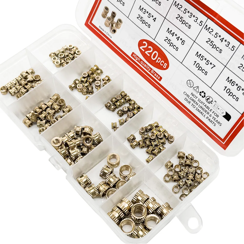 220PCS/1 SetM2 M2.5 M3 M4 M5 M6 Brass Heat Insert Nut Hot Melt Nutinsert Thread Knurled Double Twill Embedment Nuts - Image 5