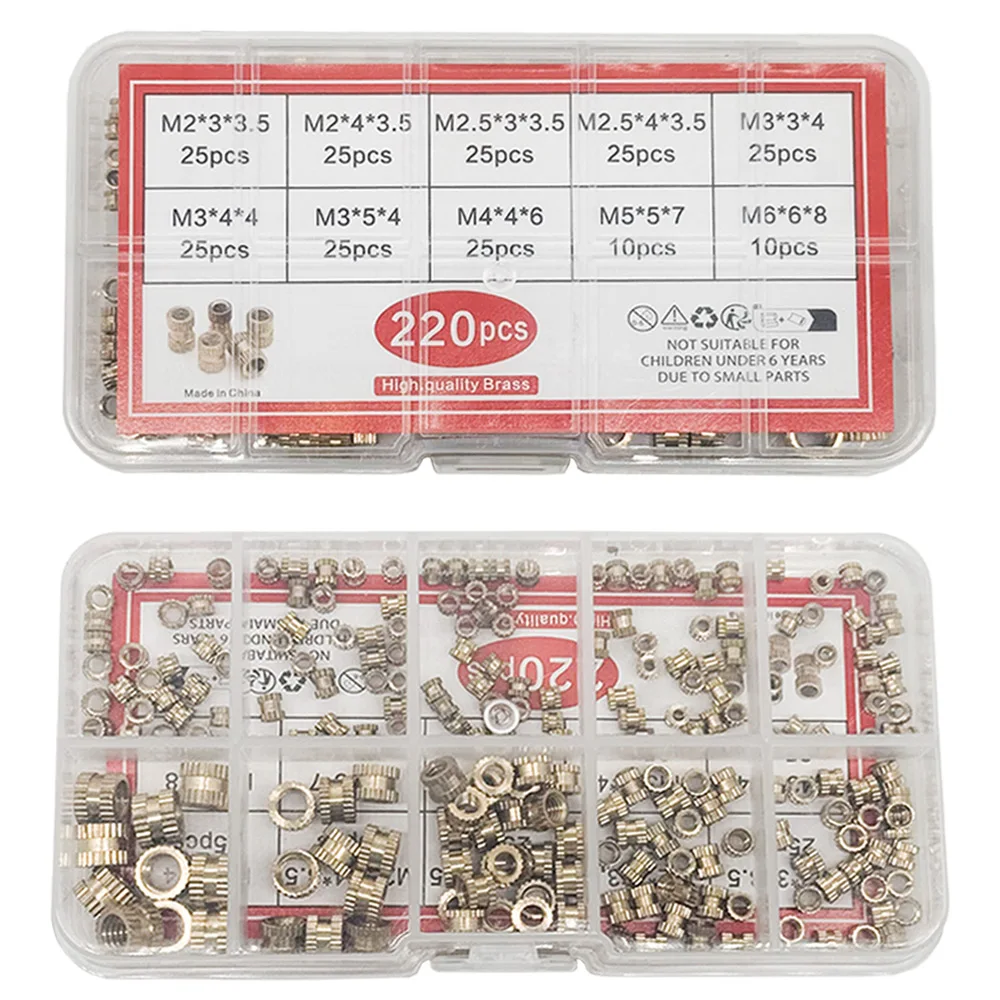 220PCS/1 SetM2 M2.5 M3 M4 M5 M6 Brass Heat Insert Nut Hot Melt Nutinsert Thread Knurled Double Twill Embedment Nuts - Image 6