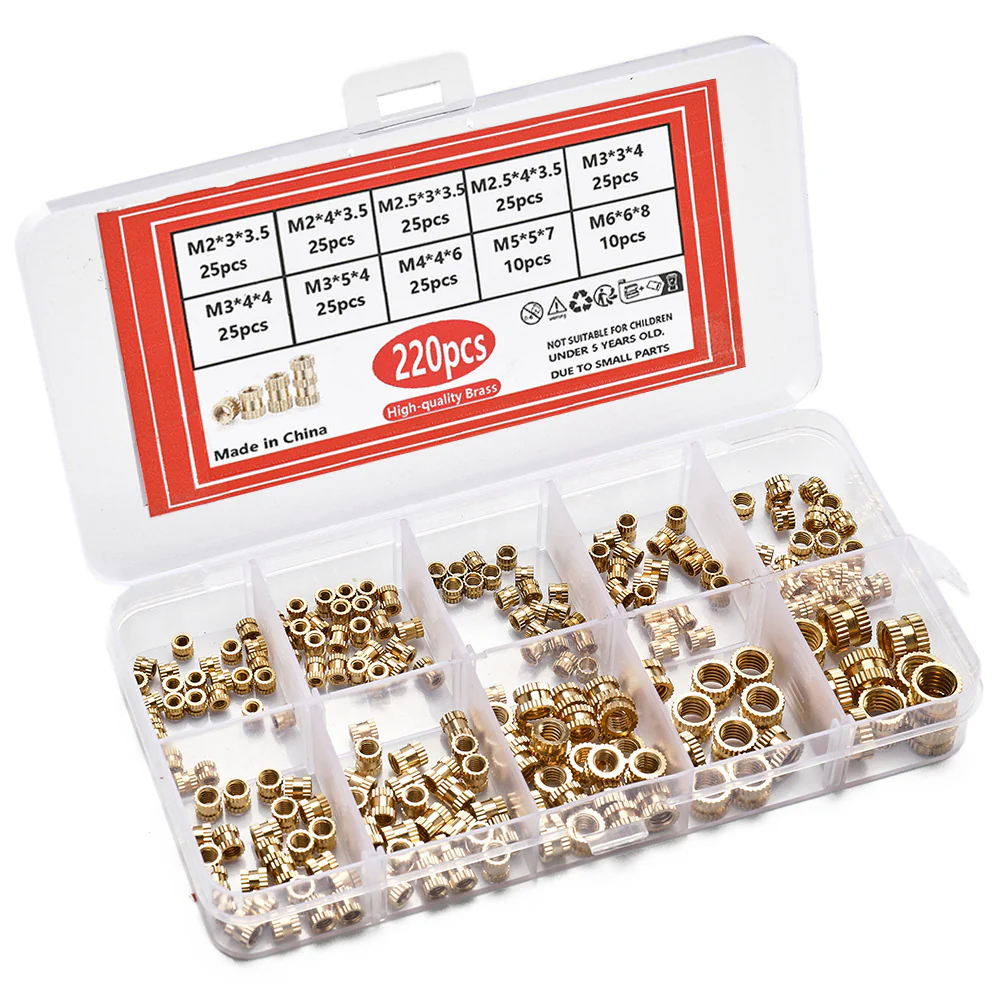 220PCS/1 SetM2 M2.5 M3 M4 M5 M6 Brass Heat Insert Nut Hot Melt Nutinsert Thread Knurled Double Twill Embedment Nuts - Image 7