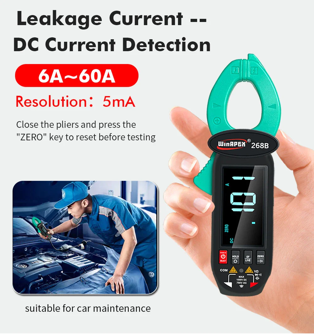 268B Digital Clamp Meter 60A 1000V AC DC Current Clamp True RMS Clamp Amperemeter Voltmeter Diode Temperature Capacitance Tester - Image 3