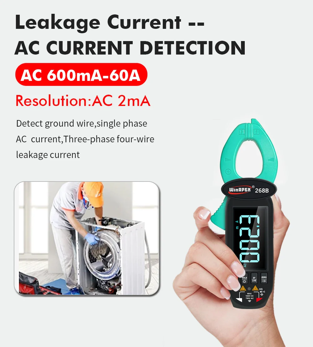 268B Digital Clamp Meter 60A 1000V AC DC Current Clamp True RMS Clamp Amperemeter Voltmeter Diode Temperature Capacitance Tester - Image 4