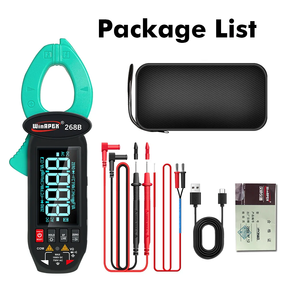 268B Digital Clamp Meter 60A 1000V AC DC Current Clamp True RMS Clamp Amperemeter Voltmeter Diode Temperature Capacitance Tester - Image 6