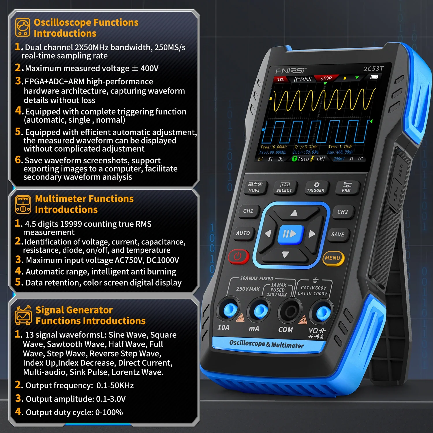 FNIRSI 2C53T 2C23T Oscilloscope Multimeter Signal Generator - Image 2