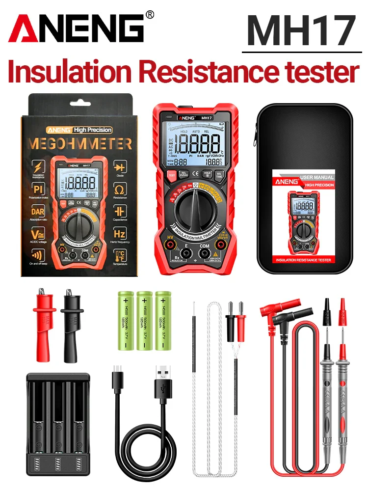 2in1 Insulation Resistance Digital Multimeter Rechargeable MH17 AC/DC Voltage True RMS 19999 Counts Tester tools - Image 7