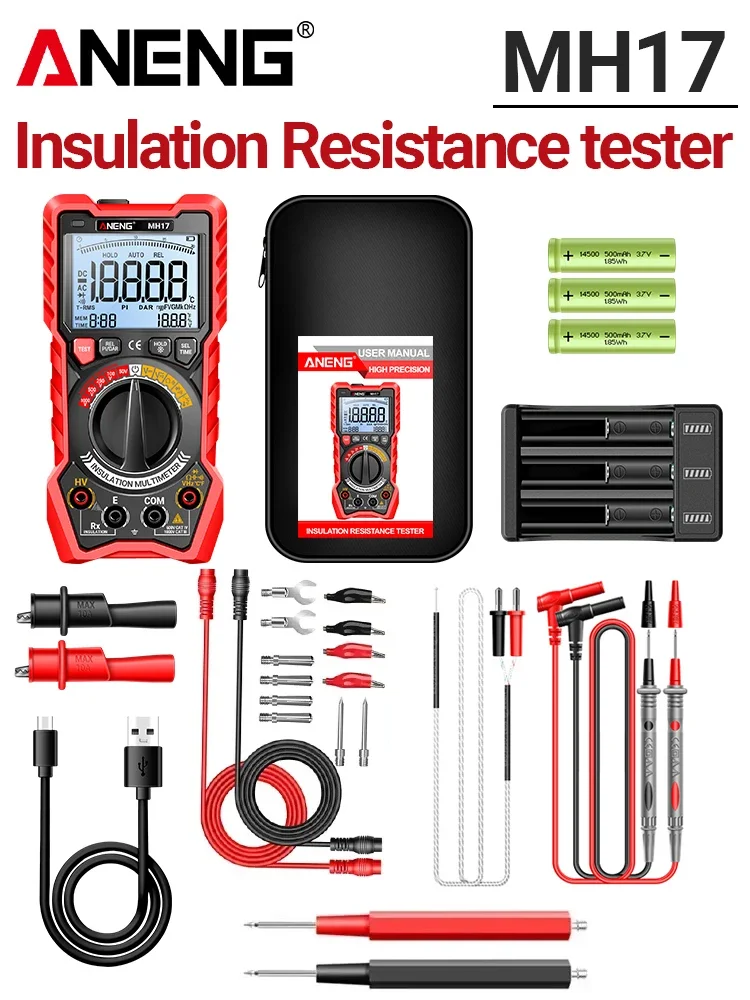 2in1 Insulation Resistance Digital Multimeter Rechargeable MH17 AC/DC Voltage True RMS 19999 Counts Tester tools - Image 8