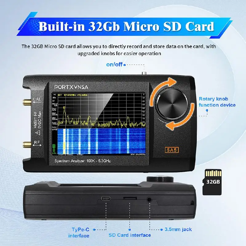 4 Inch IPS LCD SA5 Multi Functional Handheld Spectrum Analyzer 100k-5.3GHz 2-in-1 Signal Generator Built In 5000mAh Link To PC - Image 3