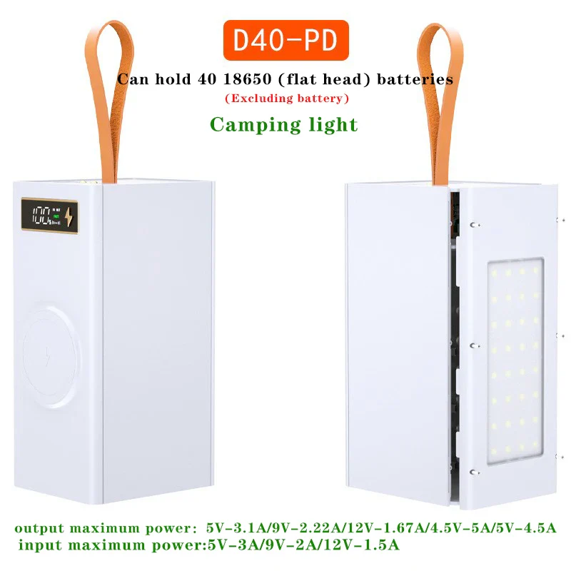 40*18650 DIY Power Bank Case Batteries Power Box Regular/PD Camping light Version Power Bank Shell  Batteries Power Shell - Image 8
