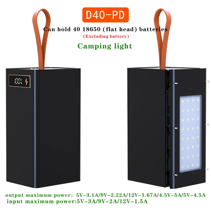 40*18650 DIY Power Bank Case Batteries Power Box Regular/PD Camping light Version Power Bank Shell  Batteries Power Shell - Image 9