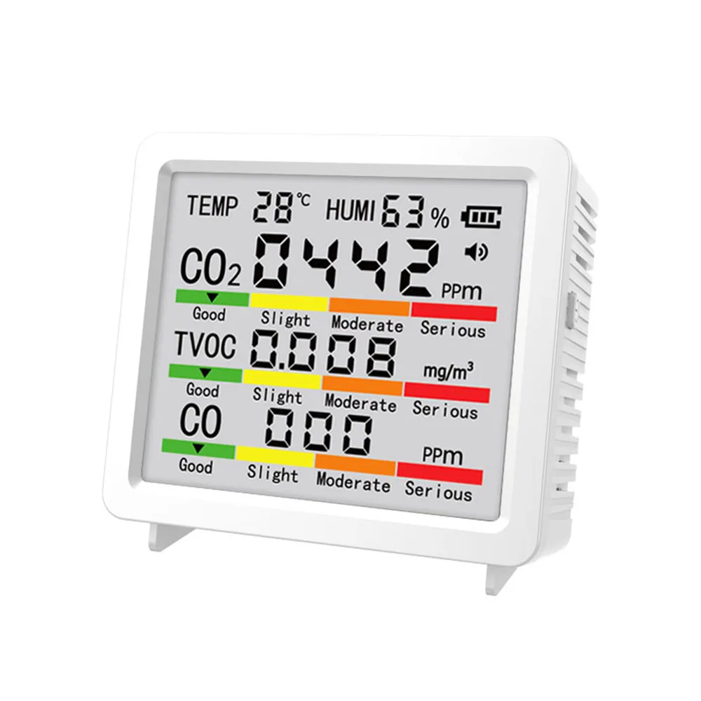 5-in-1 Air Quality Detector Temperature Humidity Meter CO2 HCHO TVOC Air Quality Monitor Tester Tool Large Screen Display - Image 7
