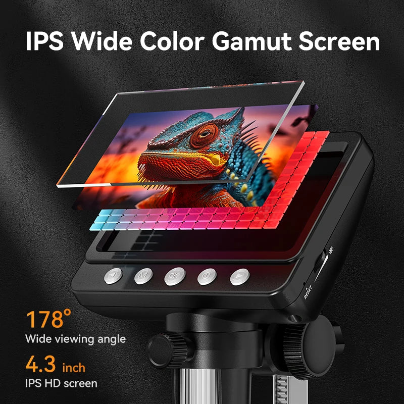 50-1000X Digital Microscope 4.3 Inch IPS 2MP HD Lens 8LED Adjust Light 2000mAh Electronic Microscopio Repair Coin PC Magnifier - Image 4