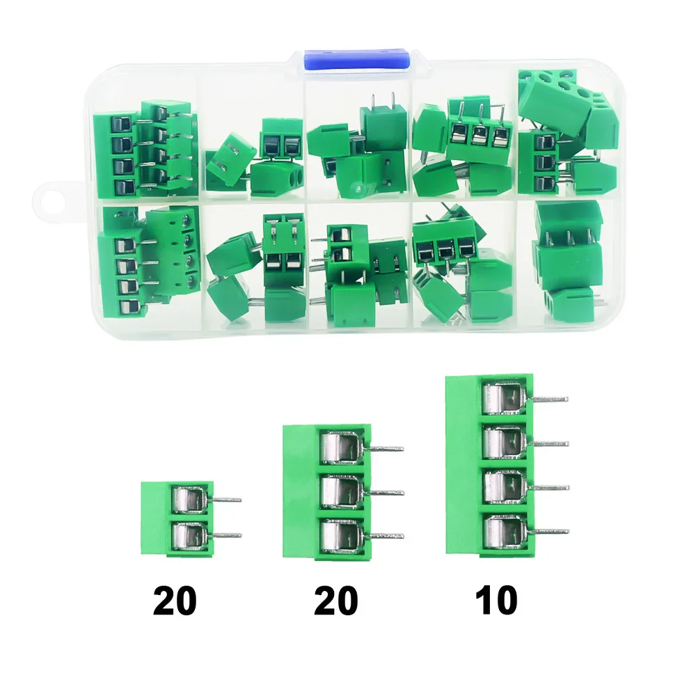 50Pcs/BOX Green Blue Pitch 5.0mm Straight Pin 2P 3P Screw PCB Terminal Block Connector 10A 300V 24-18AWG - Image 3
