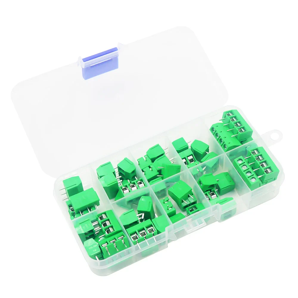 50Pcs/BOX Green Blue Pitch 5.0mm Straight Pin 2P 3P Screw PCB Terminal Block Connector 10A 300V 24-18AWG - Image 4