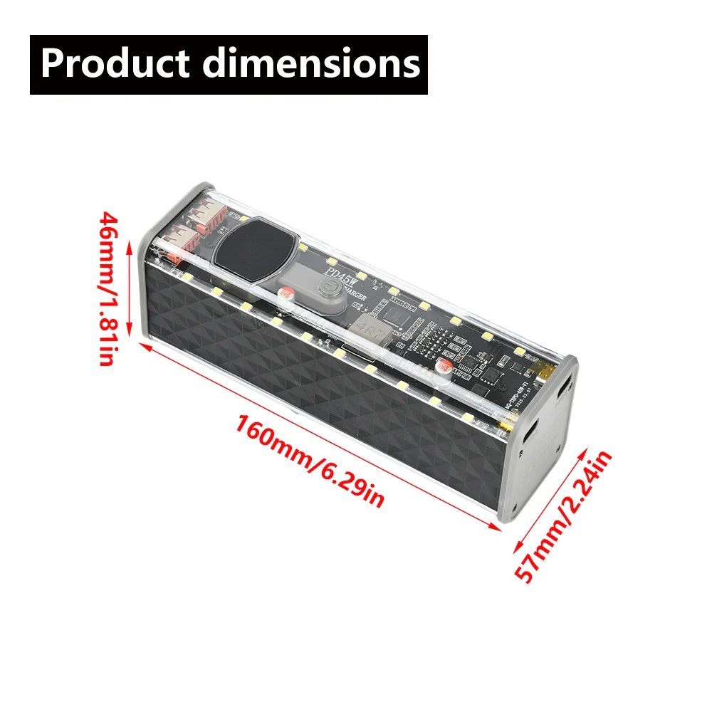 8*18650 Battery Case PD 45W Super Fast Charging Transparent Rechargeable Case Weldless Box With Outdoor Light - Image 3