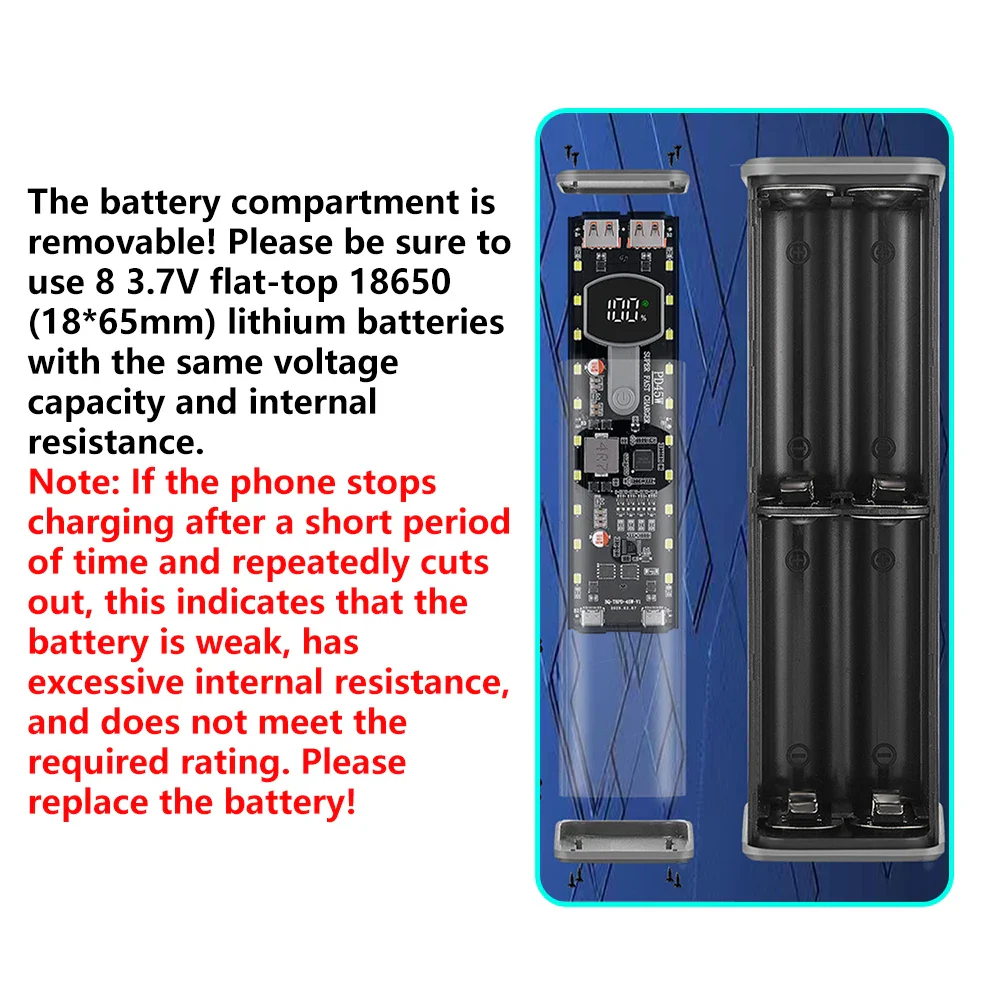 8*18650 Battery Case PD 45W Super Fast Charging Transparent Rechargeable Case Weldless Box With Outdoor Light - Image 5