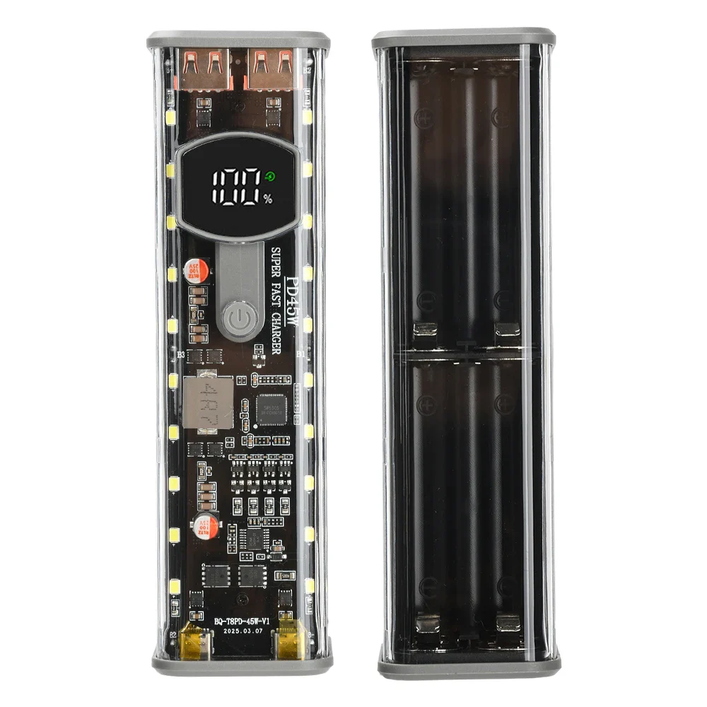 8*18650 Battery Case PD 45W Super Fast Charging Transparent Rechargeable Case Weldless Box With Outdoor Light - Image 7