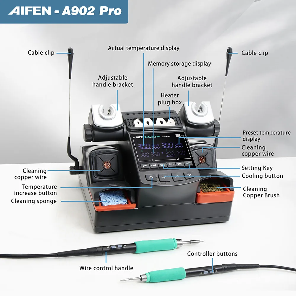 AIFEN A902PRO Soldering Station C115 C210 C245 Double Station Welding Rework Station For Cell-Phone PCB IC Repair Solder Tools - Image 6