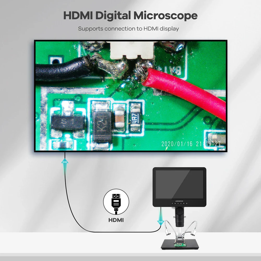 Andonstar AD249S-M 10.1'' IPS LCD UHD 2160P HDMI Digital Microscope 2000X with 3 Lens for PCB Phone Repair Soldering Microscopio - Image 2