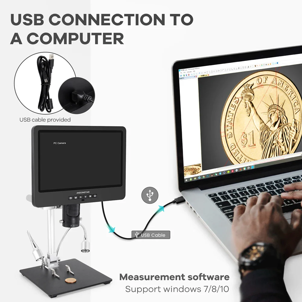 Andonstar AD249S-M 10.1'' IPS LCD UHD 2160P HDMI Digital Microscope 2000X with 3 Lens for PCB Phone Repair Soldering Microscopio - Image 3