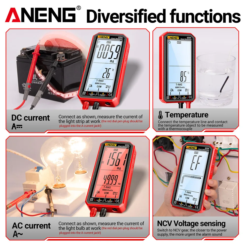 ANENG 620A Digital Multimeter 6000 Counts Professional AC/DC Current Voltage Resistance Diode NCV Multimetro Meter Tester Tools - Image 5
