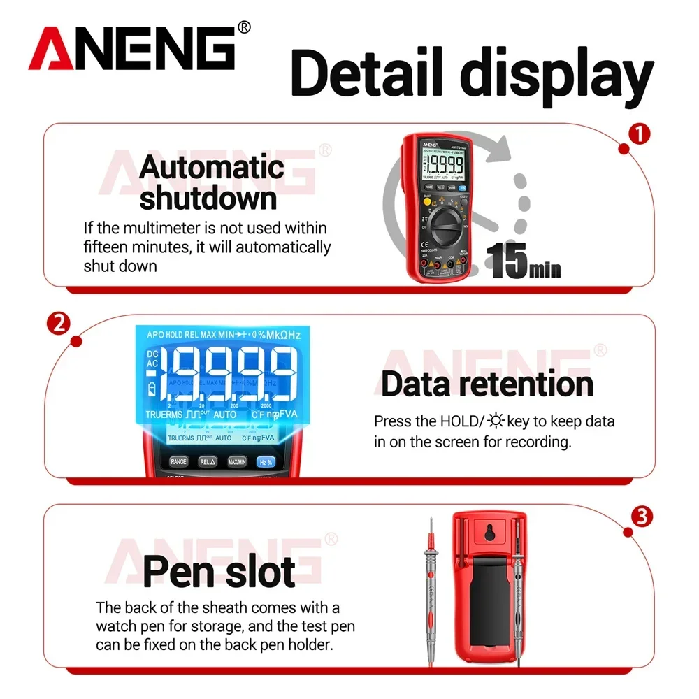 ANENG AN870 Digital Multimeter Profesional 19999 Counts  AC/Voltage Current NCV Capacitance Resistance Ohm Auto Range Test Tool - Image 5