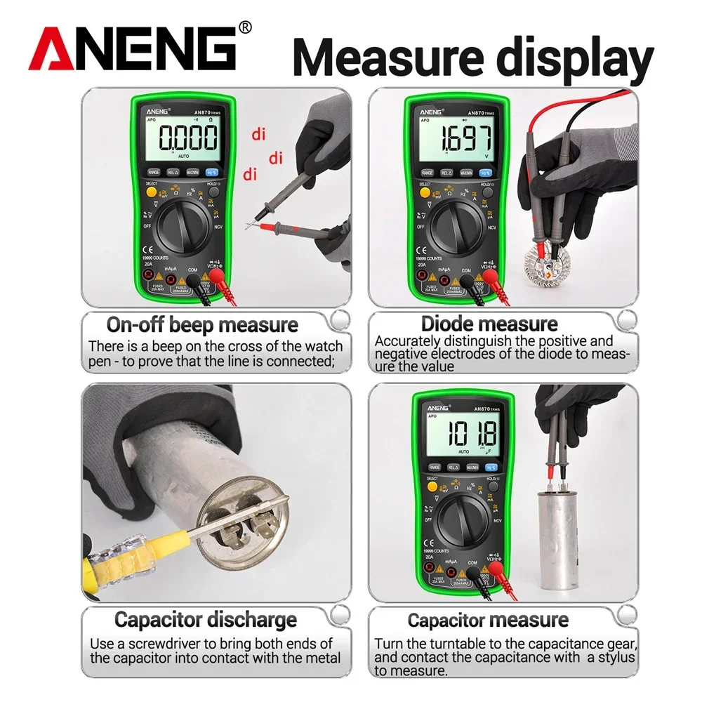 ANENG AN870 Digital Multimeter Profesional 19999 Counts  AC/Voltage Current NCV Capacitance Resistance Ohm Auto Range Test Tool - Image 6
