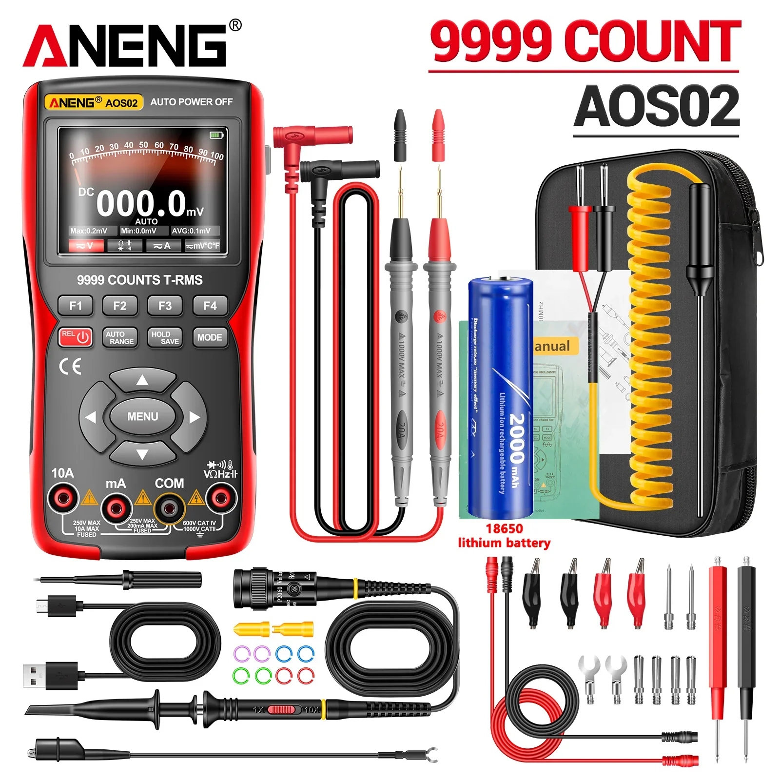 ANENG AOS02 Digital Oscilloscope 48MS/s Sampling Rate 10MHZ Analog Transistor Test Multimeter Bandwidth Support Waveform Storage - Image 8