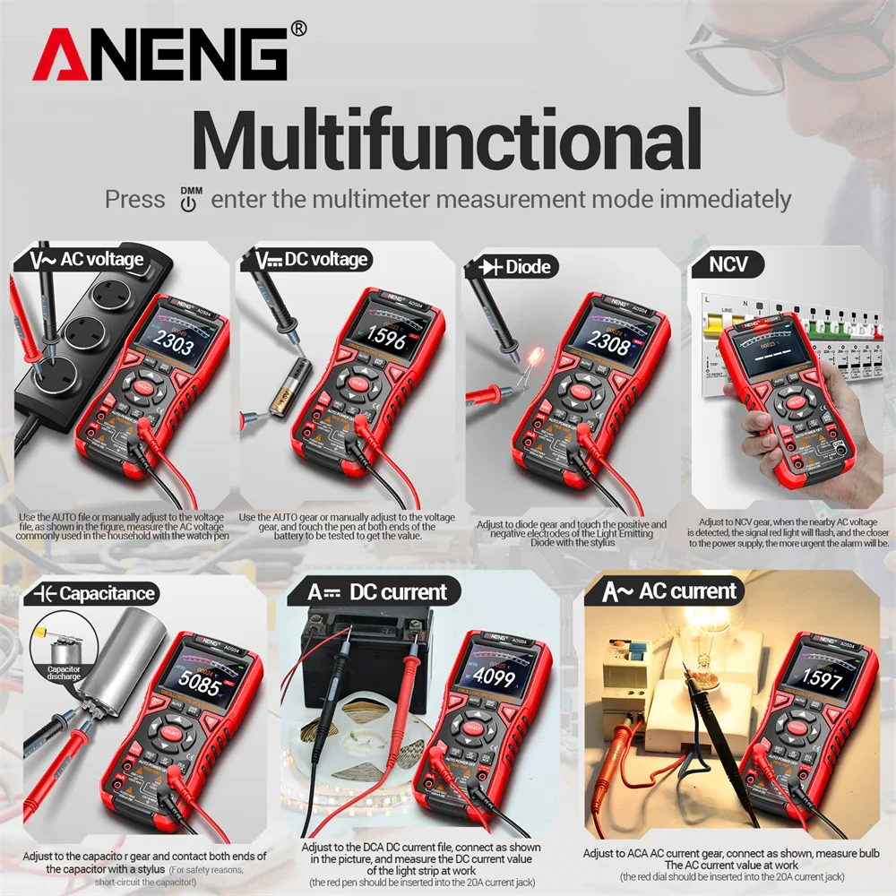 ANENG AOS04 Handheld Oscilloscope Multimeter Digital 50MS/s Sampling Rate Bandwidth Waveform AC Voltage Capacitance Ohm Test Too - Image 4