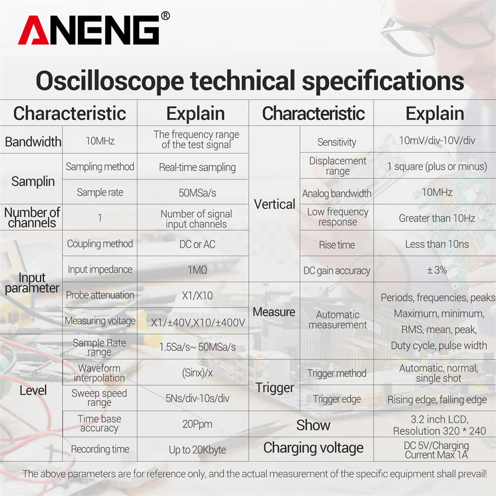 ANENG AOS04 Handheld Oscilloscope Multimeter Digital 50MS/s Sampling Rate Bandwidth Waveform AC Voltage Capacitance Ohm Test Too - Image 6