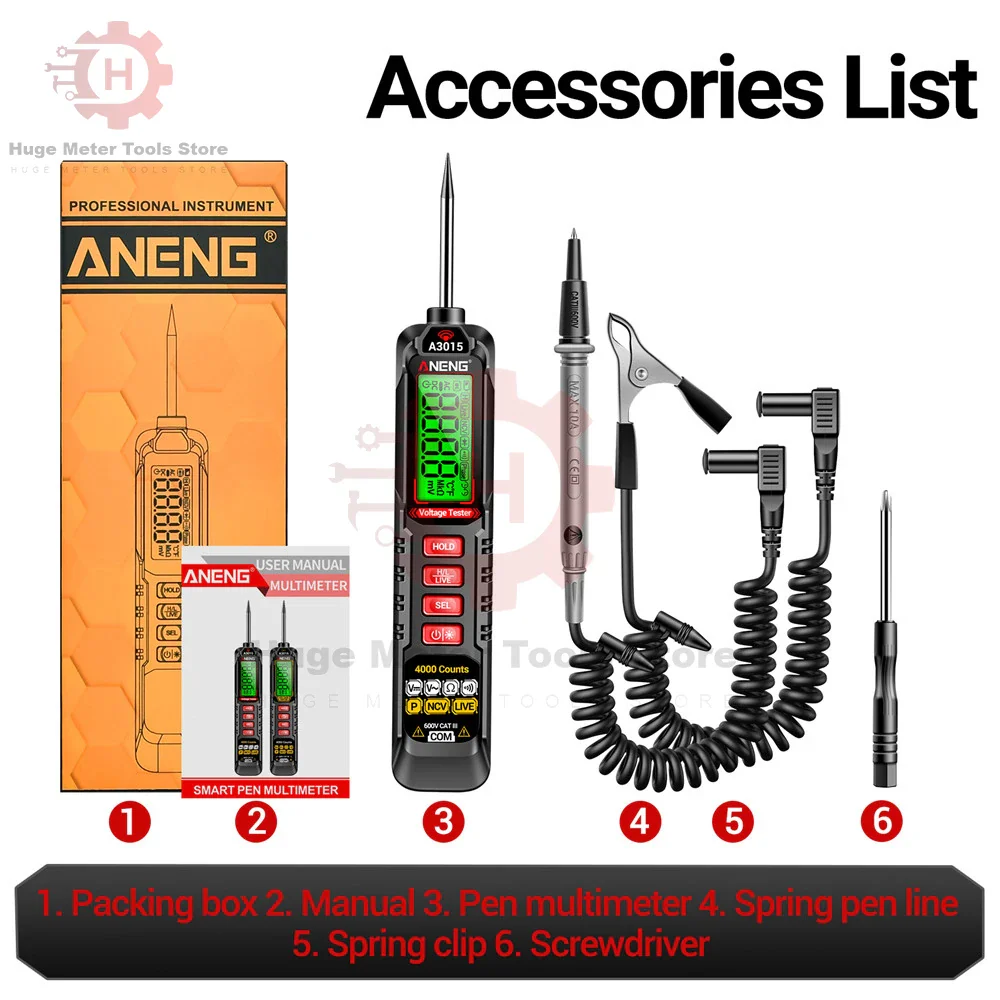 ANENG Digital Car Voltage Tester Pen AC/DC Voltage 600V Smart Non-Contact Auto Ohm Diode Tester Digital Multimeter For Tool - Image 6