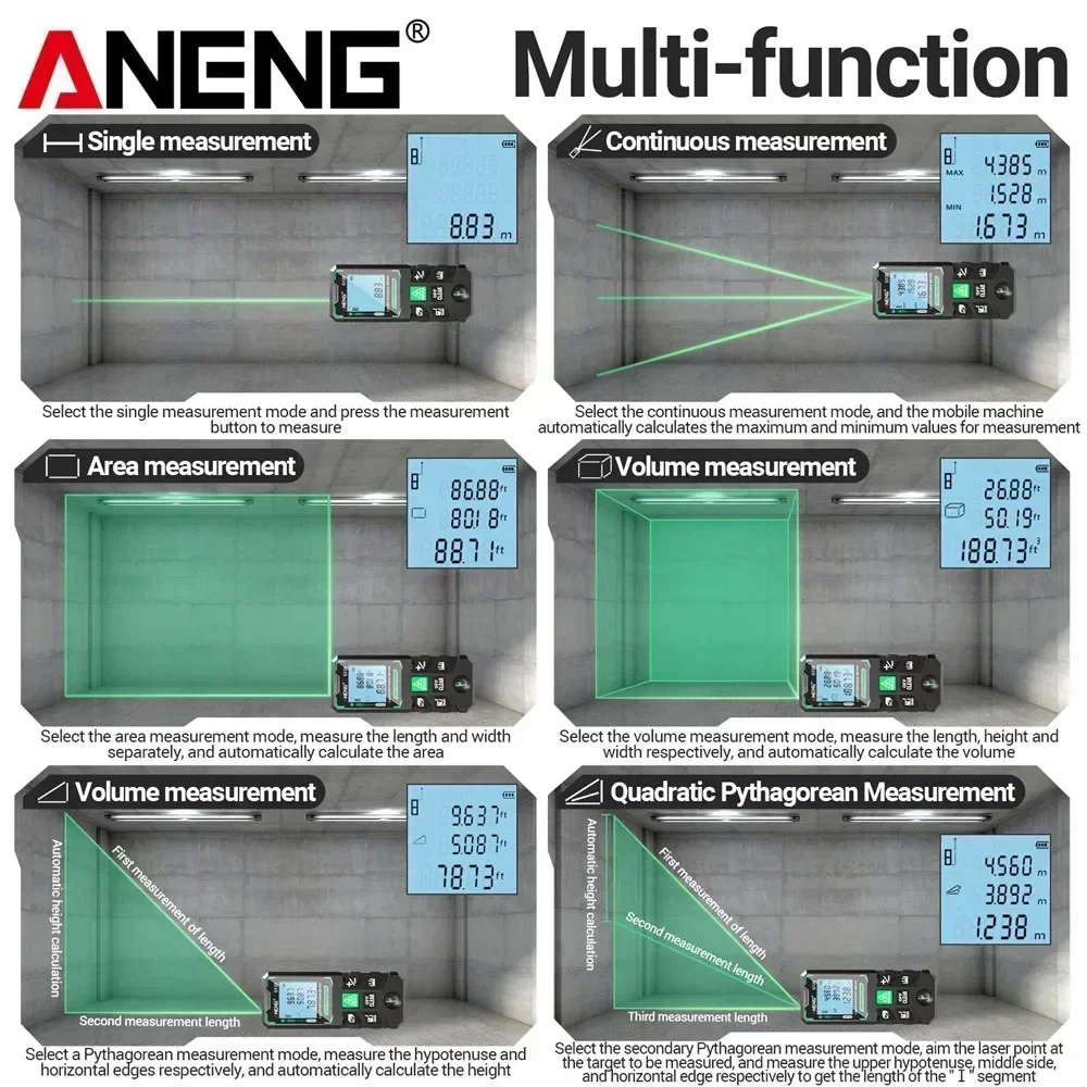 ANENG G50/G70/G100/G120 Green Laser Distance Meter Autonomous Benchmark Rangefinder 0.5~1 Second Flash Test Diastimeter Tools - Image 4