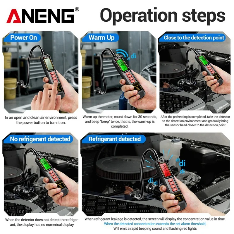ANENG HD02 Halogen Leak Detector R22/R32/R134a Gas Detector Analyzer Rechargable Refrigerant Gas Air Conditioning Tester Tool - Image 4