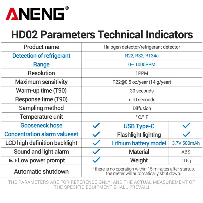 ANENG HD02 Halogen Leak Detector R22/R32/R134a Gas Detector Analyzer Rechargable Refrigerant Gas Air Conditioning Tester Tool - Image 5