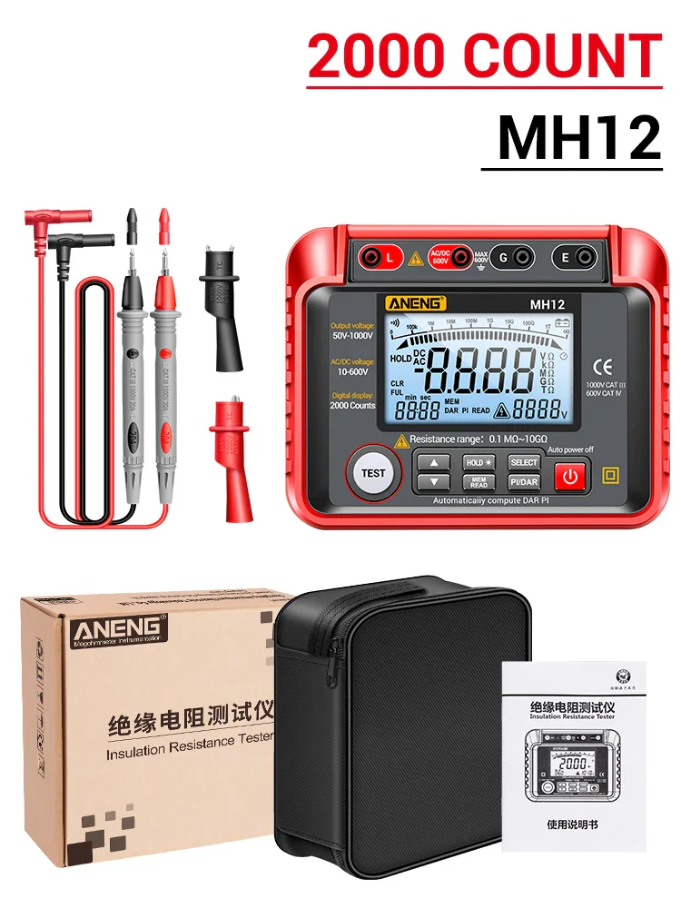 ANENG MH12 Digital Megohmmeter Meters  Insulation Earth Resistance Meters Tester cable High Voltage Voltmeter Meter - Image 7