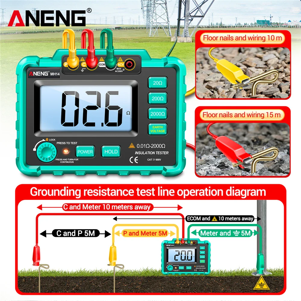 ANENG MH14 Digital Megohmmeter Insulation Resistance Meter AC 200V Voltage Professional Multimeter Ground Voltmeter Ohm Tester - Image 4