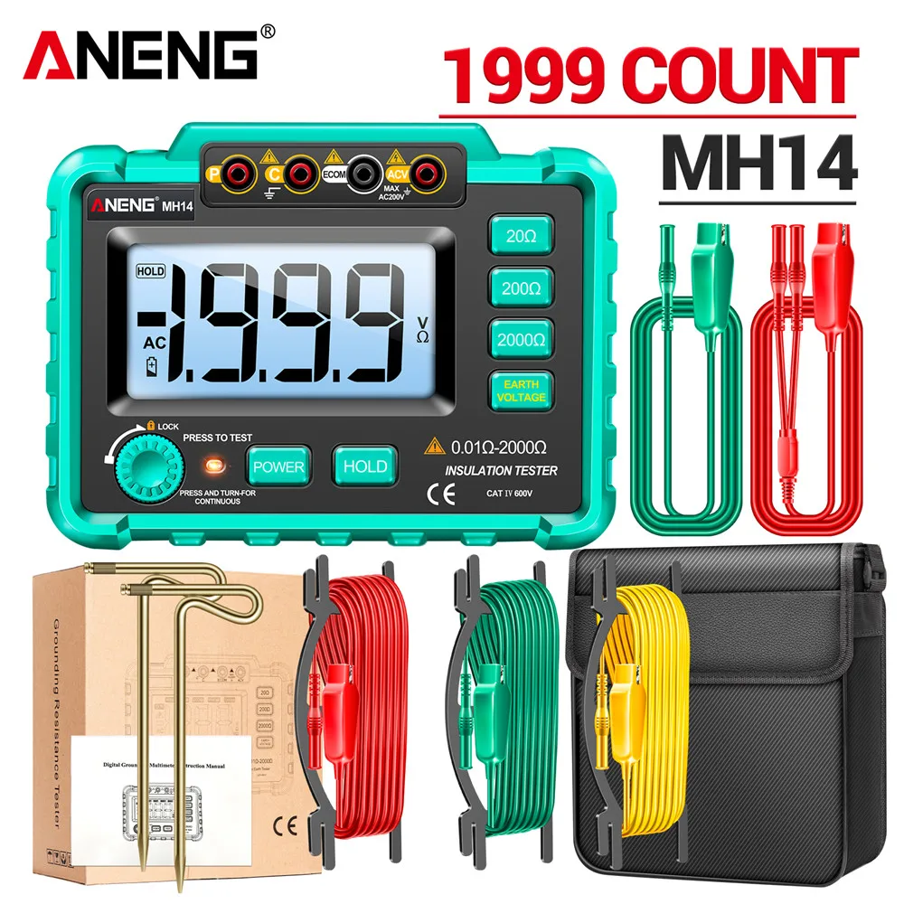 ANENG MH14 Digital Megohmmeter Insulation Resistance Meter AC 200V Voltage Professional Multimeter Ground Voltmeter Ohm Tester - Image 7