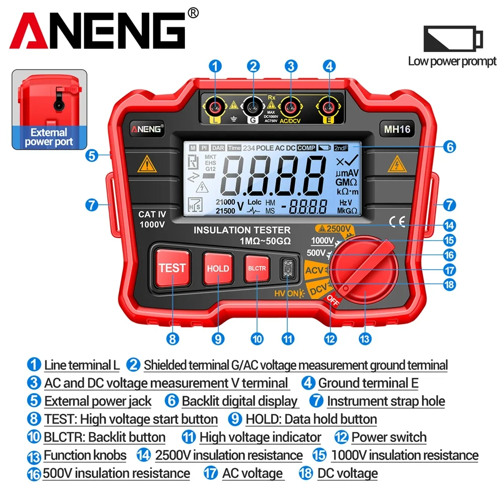 ANENG MH16 Ohm Tester Digital Multimeter Megometro Insulation Earth High Voltage Resistance Meter Tester Megohmmeter Tool ﻿ - Image 5