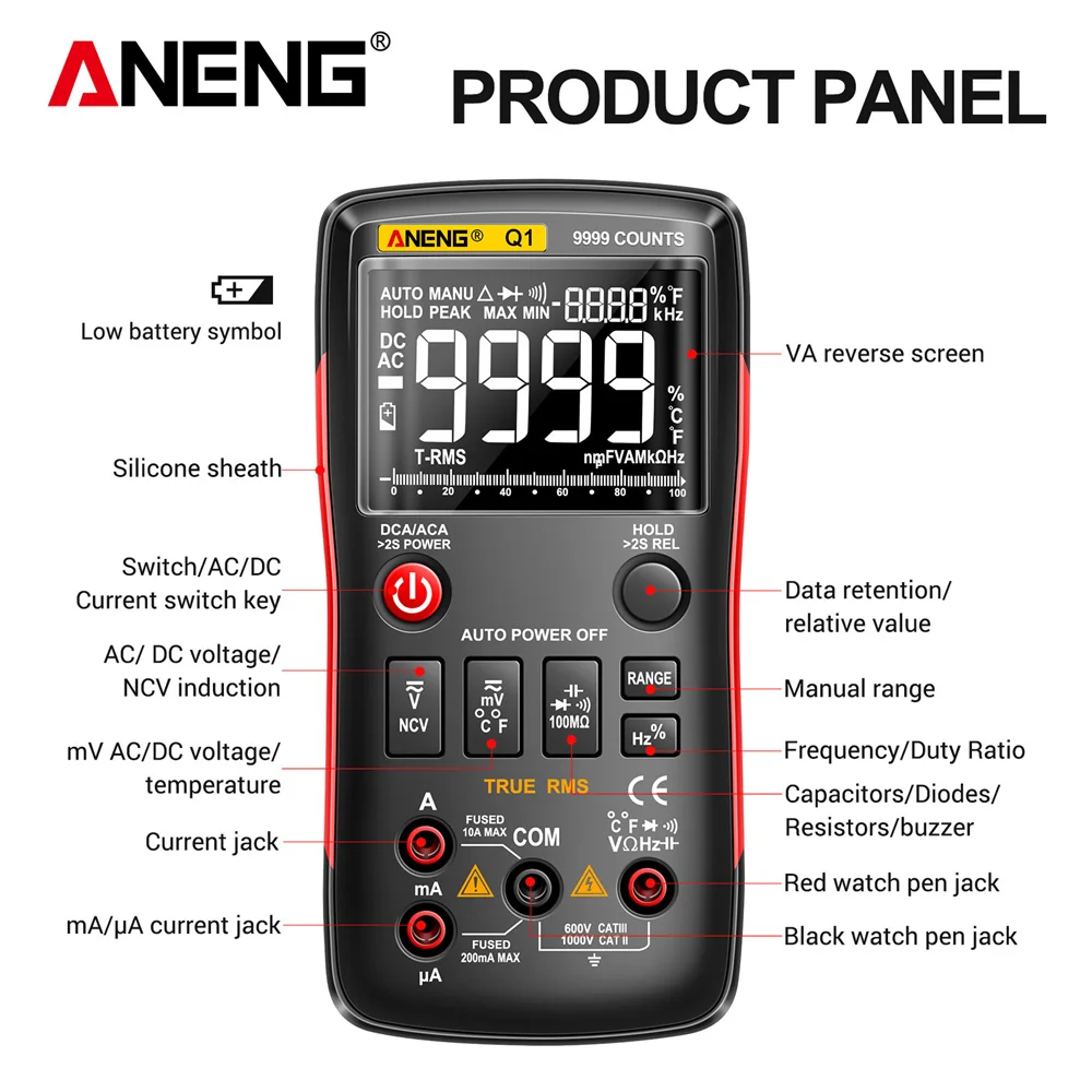 ANENG Q1 Digital Multimeter 9999 Analog Tester True RMS Professional Multimetro DIY Transistor Capacitor NCV Testers Lcr Meter - Image 5