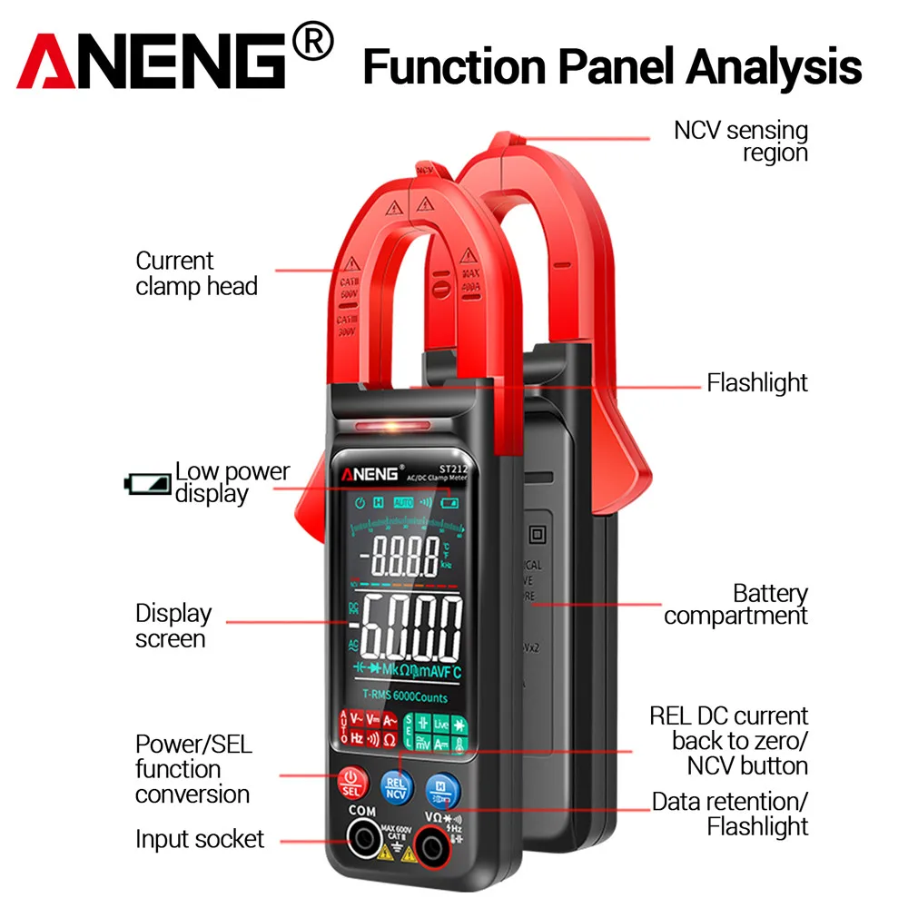 ANENG ST212 Digital Clamp Meter Multimeter 6000 Counts DC/AC Current 400A Amp Multimeter Large Voltage Car Hz NCV Ohm Tester - Image 6