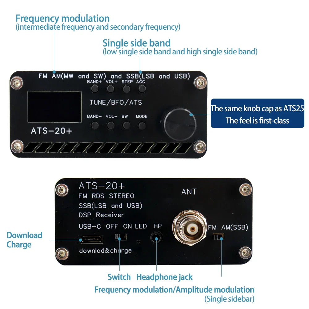 ATS-20+ Si4732 Full Band DSP Radio Receiver With SSB/FM/AM/LW/SW Portable Shortwave SDR Tuner with Antenna/Type-C - Image 2