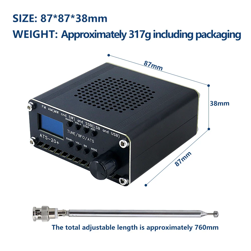 ATS-20+ Si4732 Full Band DSP Radio Receiver With SSB/FM/AM/LW/SW Portable Shortwave SDR Tuner with Antenna/Type-C - Image 3