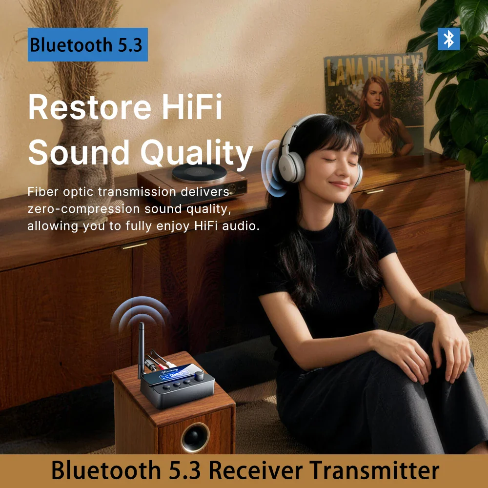 Bluetooth 5.3 Transmitter Receiver HiFi OPT Optical /AUX 3.5mm/RCA/USB/U-Disk 15M Range 400mAh RX/TX 2-in-1 For TV PC Speaker - Image 2